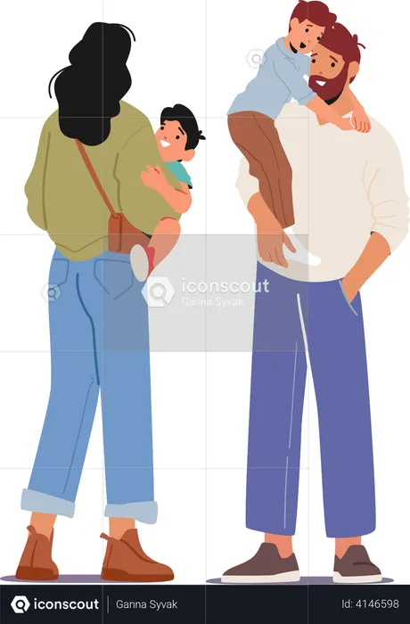 Pais jovens com filhos  Ilustração