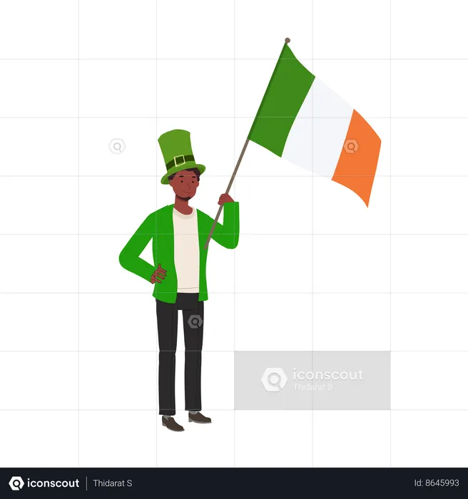 Jovial Man with Irish Flag in Green Outfit  Illustration