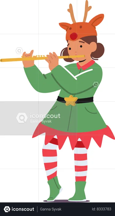 Joyeuse petite fille en costume de Noël festif d'elfe  Illustration