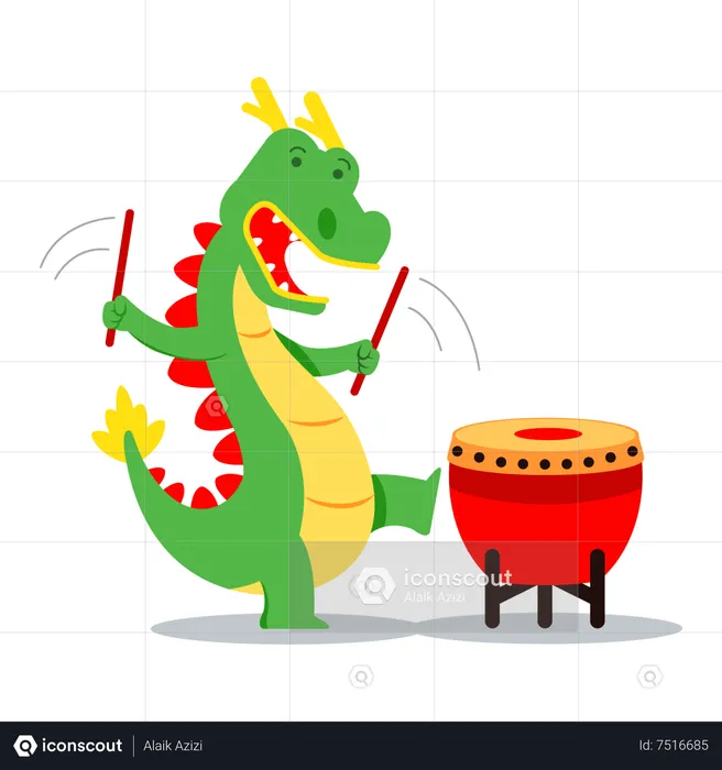 Joyeux dragon jouant du tambour  Illustration