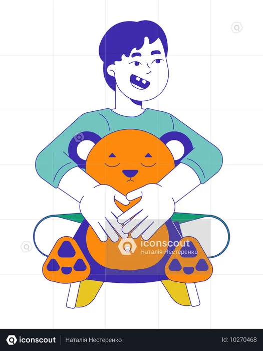 Joyeux garçon asiatique tenant un ours en peluche  Illustration