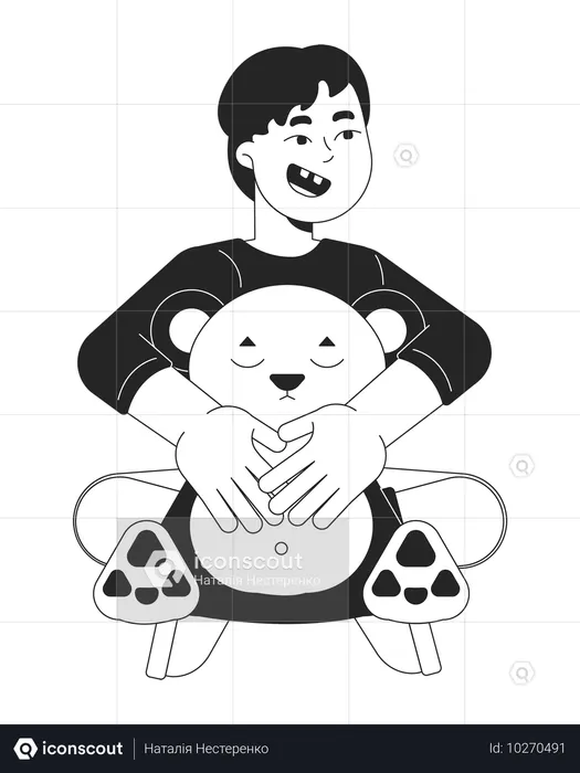 Joyeux garçon asiatique tenant un ours en peluche  Illustration