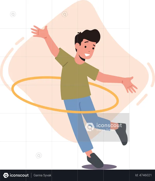 Heureux garçon jouant avec Hula Hoop  Illustration