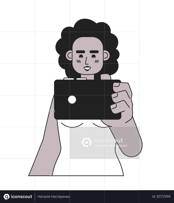 Joyful afro woman with smartphone  Illustration