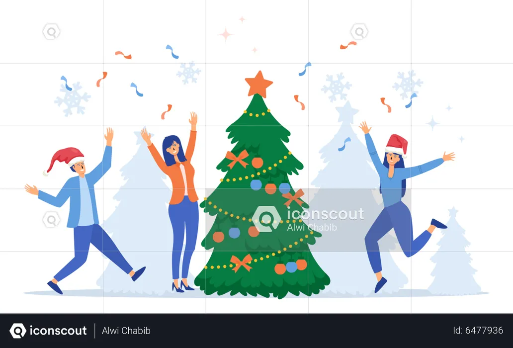 Joyful business people celebrating new year day  Illustration