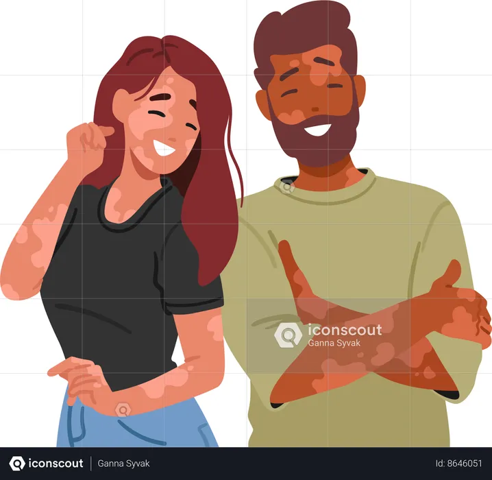 Joyful Couple With Vitiligo  Illustration