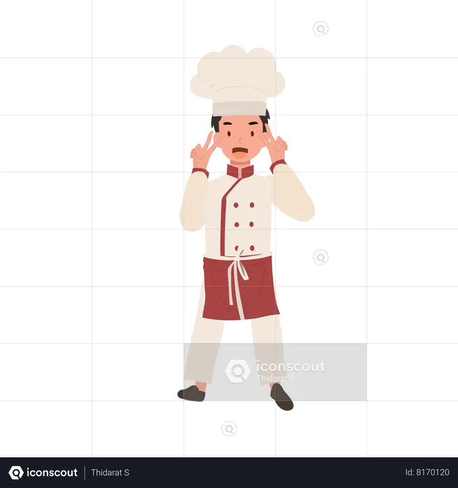 Joyful cute kid chef child cooking  Illustration