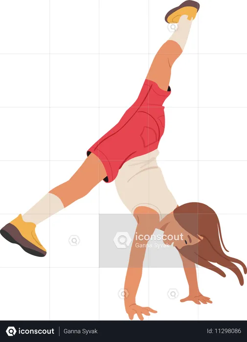 Joyful girl standing upside down performing positive mood feeling excited  Illustration