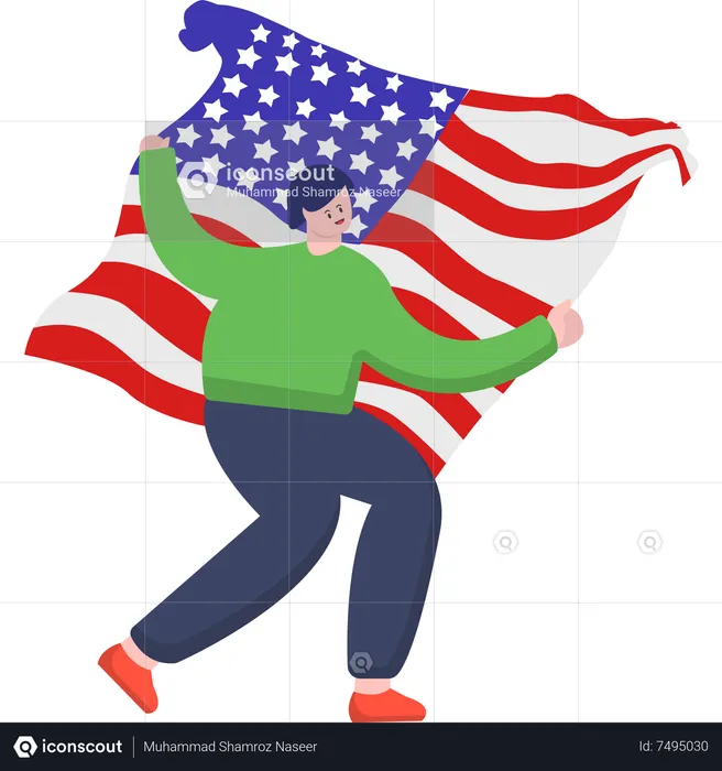 Joyful Independence Girl Celebrating with the USA Flag  Illustration