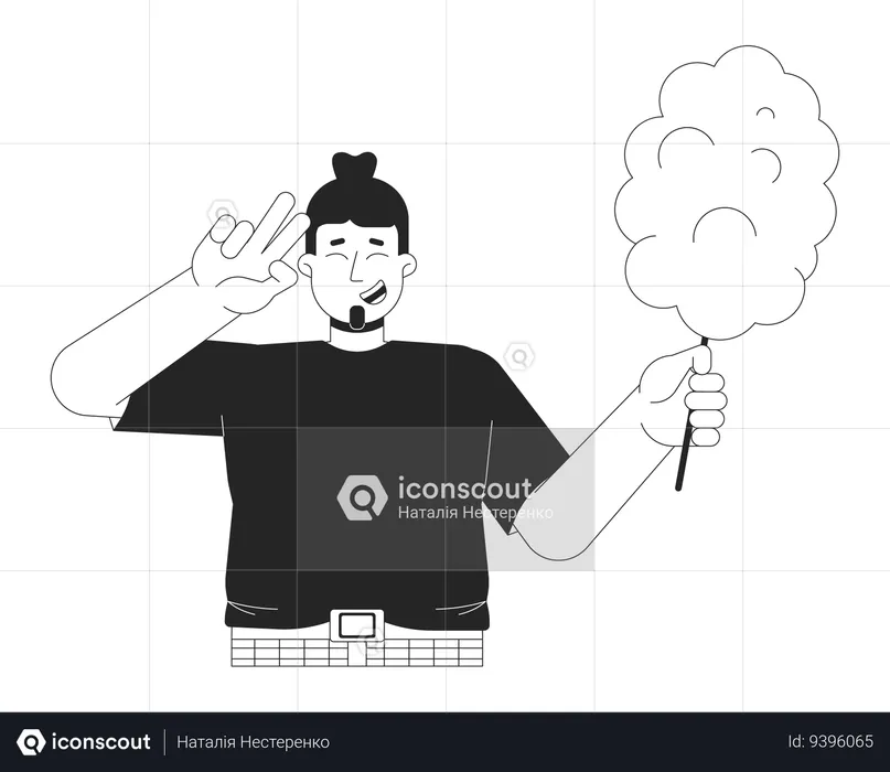 Joyful plus sized man with cotton candy  Illustration