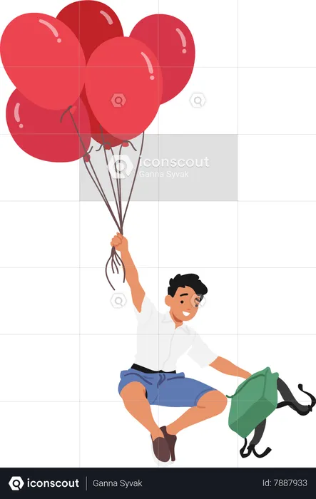 Joyful Schoolboy Soars Through The Sky  Illustration