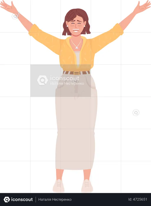 Joyful woman raising up hands  Illustration