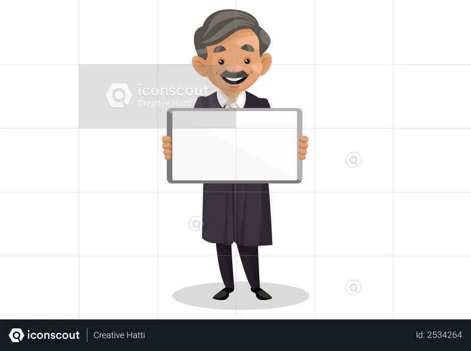 Judge holding blank white board in his hand  Illustration