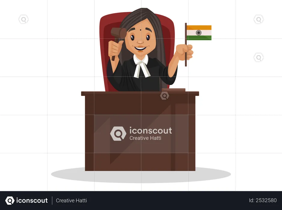 Judge holding Indian flag in her hand  Illustration