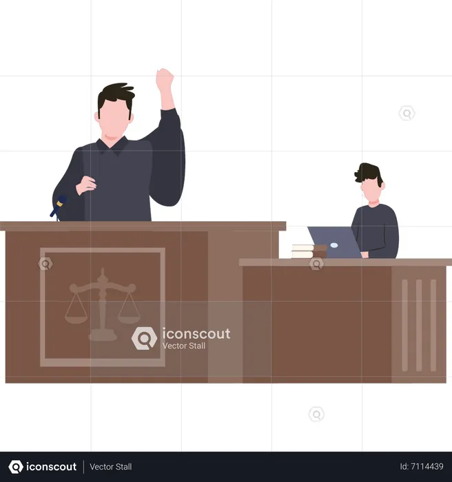 Judge is standing in court  Illustration