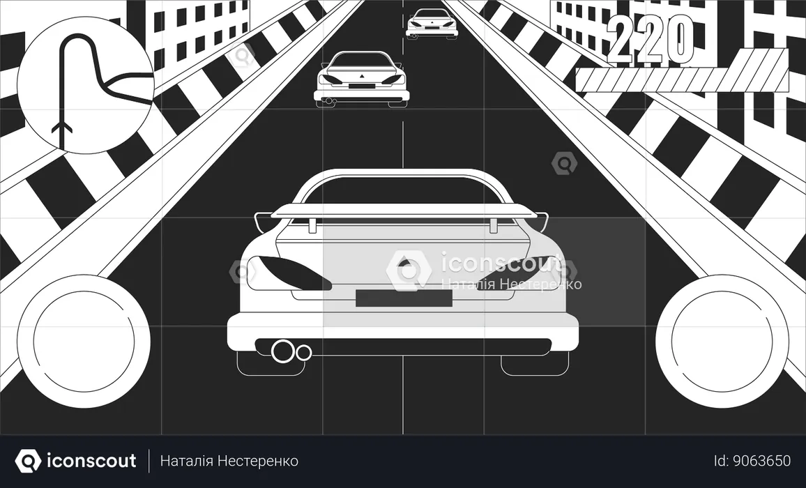 Juego de simulador de carreras de coches  Ilustración