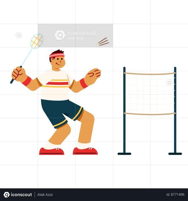 Jugador de bádminton enérgico durante el partido  Ilustración