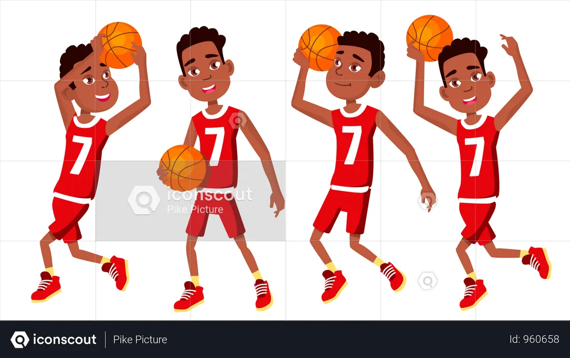 Conjunto infantil de jugador de baloncesto.  Ilustración