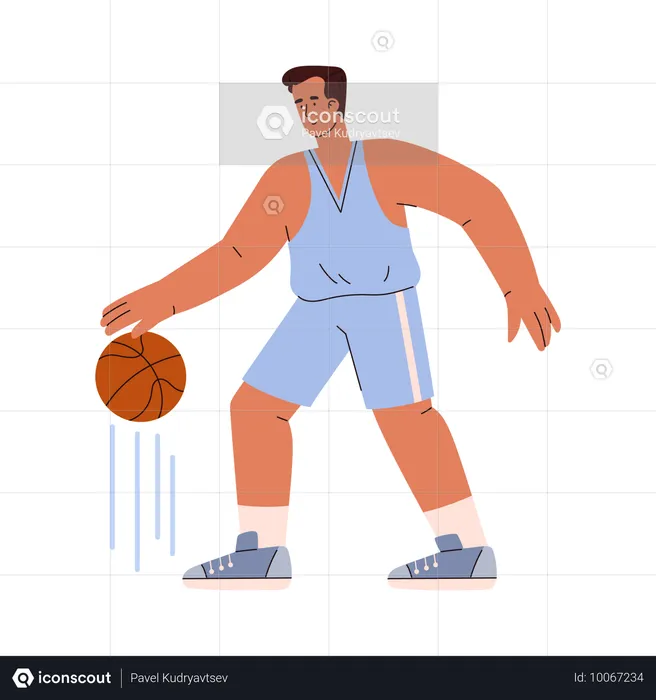 Jugador de baloncesto masculino botando el balón  Ilustración