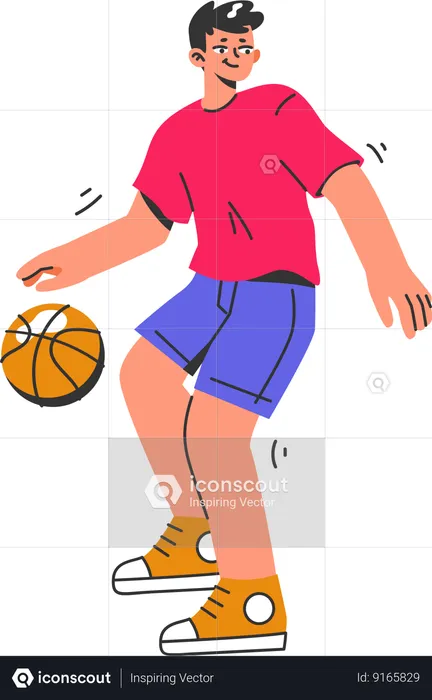 Jugador de baloncesto regateando baloncesto  Ilustración