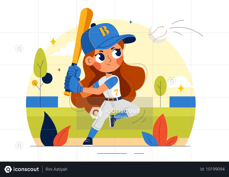 Jugador de béisbol infantil jugando al críquet  Ilustración