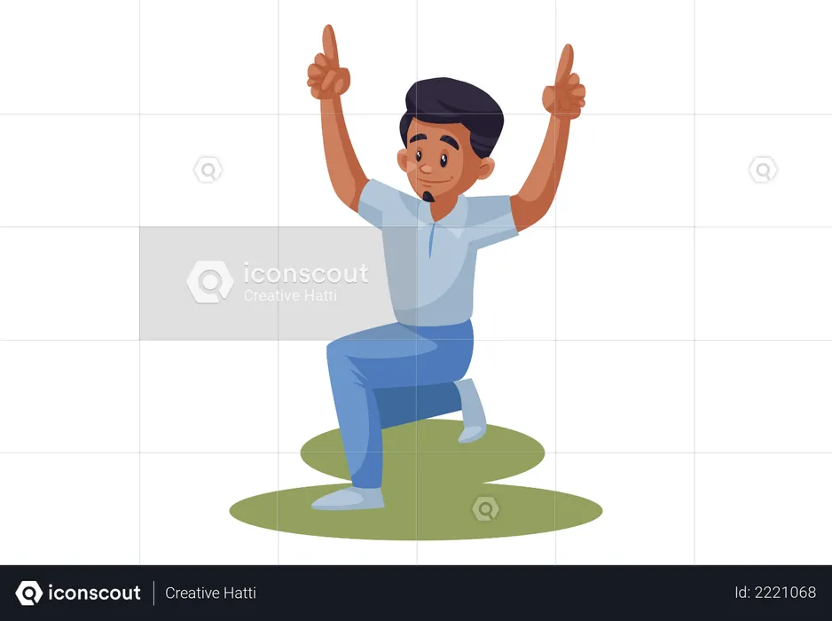 Jugador de críquet indio escogiendo las manos como fuera  Ilustración