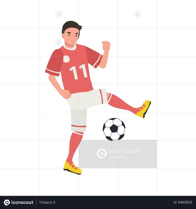 Jugador de fútbol pateando la pelota  Ilustración