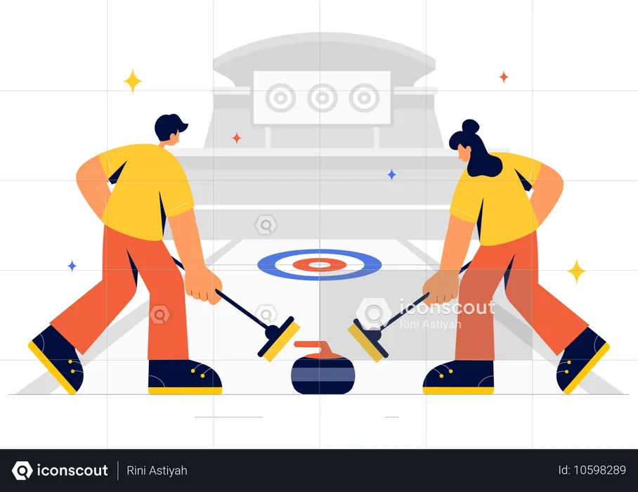 Jugadores de equipo jugando Curling  Ilustración