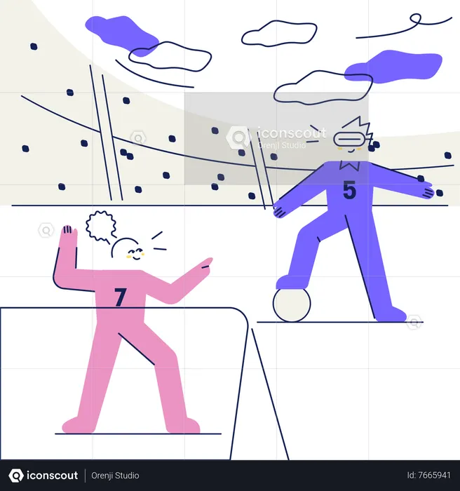 Jugando futbol con un amigo  Ilustración