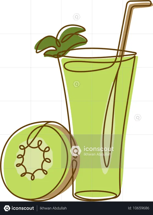 Jugo de melón fresco en vaso con pajita  Ilustración