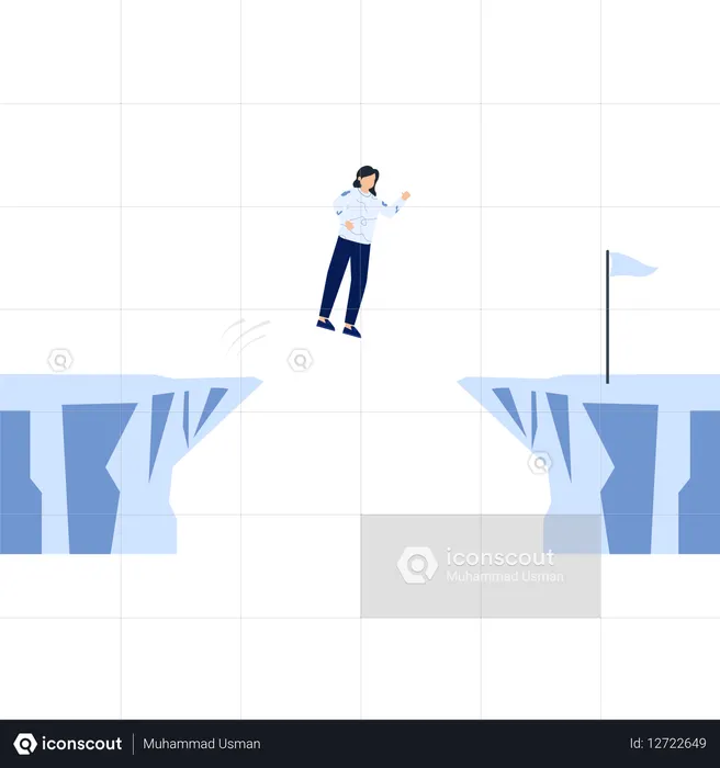 Jumping Figure Over Gap with Flag  Illustration