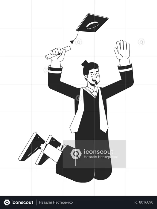 Jumping graduate male caucasian  Illustration