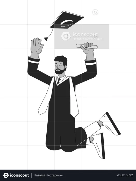 Jumping male student in graduation gown  Illustration