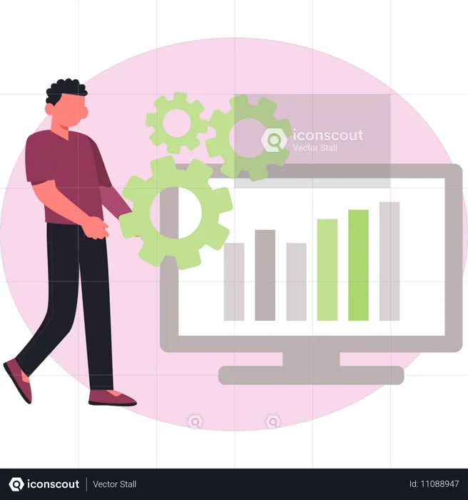 Junge analysiert Graph auf Monitor  Illustration