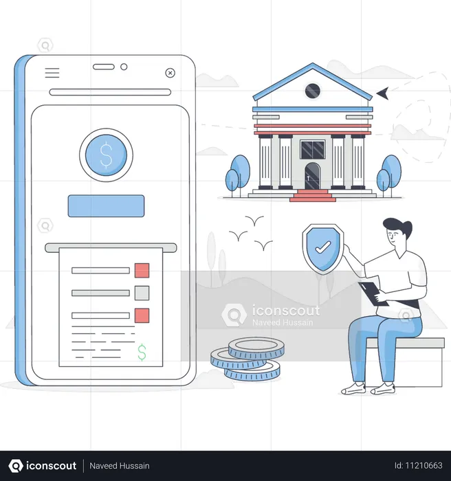 Junge arbeitet an einer Bank-Website  Illustration