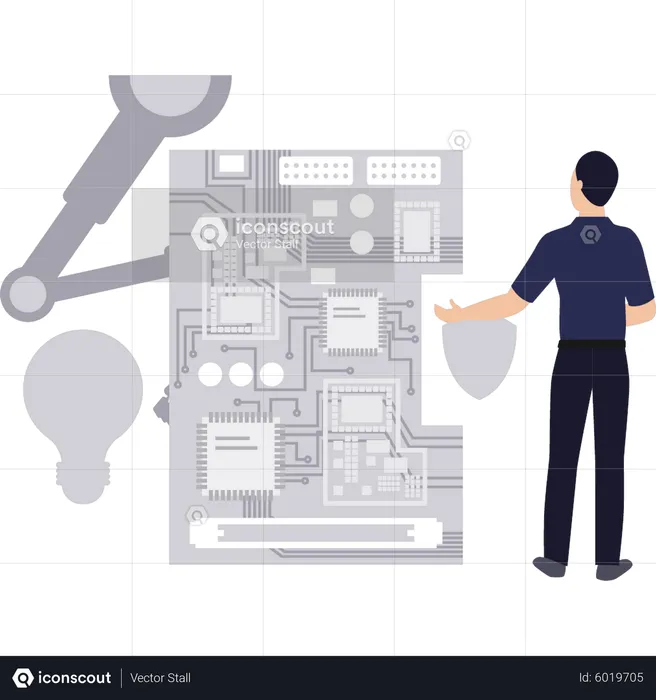 Junge arbeitet an KI-Platine  Illustration