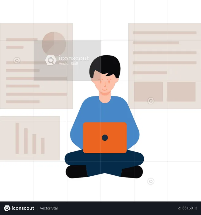 Junge arbeitet an seinem Laptop  Illustration