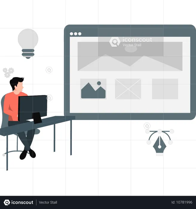 Junge arbeitet an Website-Design  Illustration