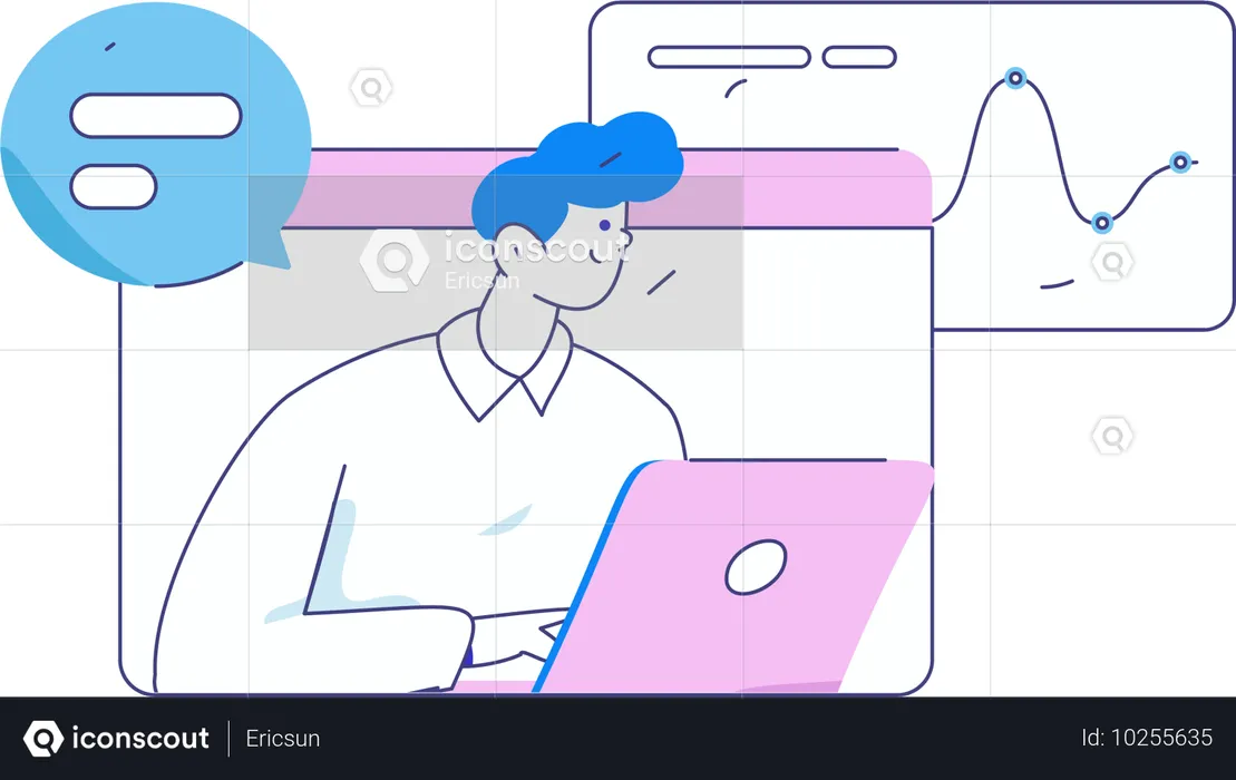 Junge bei der virtuellen Datenverarbeitung  Illustration