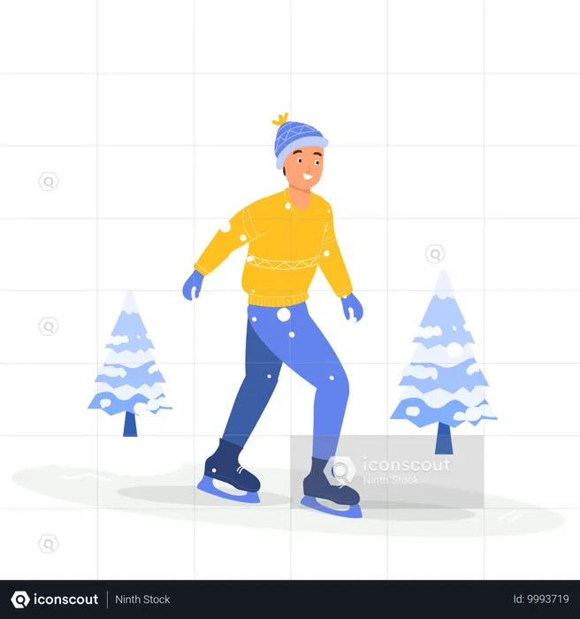 Junge beim Skifahren  Illustration