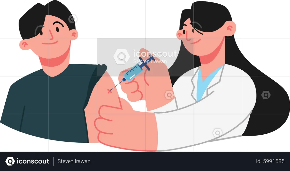 Junge bekommt Impfstoff-Injektion vom Arzt  Illustration