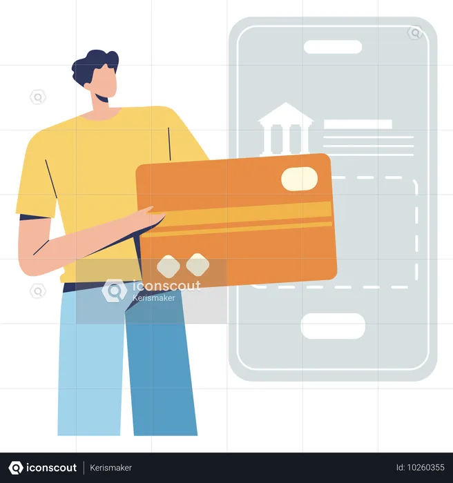 Junge benutzt digitale Kreditkarte der Bank  Illustration