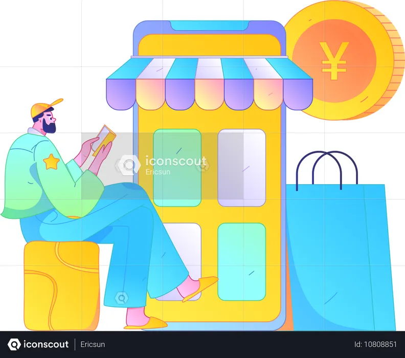 Junge nutzt Shopping-App  Illustration