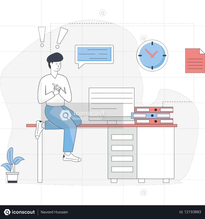 Junge besorgt Stress auf der Arbeit  Illustration