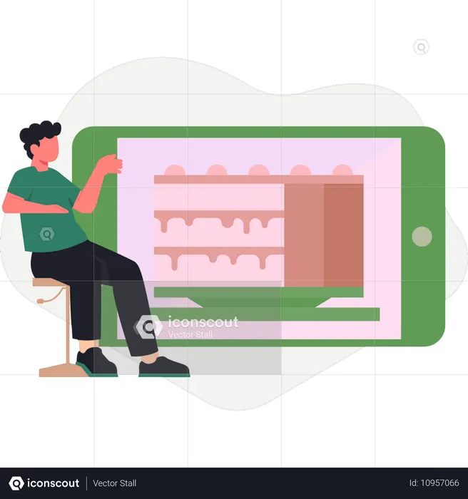 Junge bestellt Kuchen online  Illustration