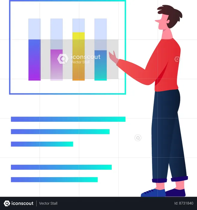 Junge betrachtet Balkendiagramm zum Geschäftsverlauf  Illustration