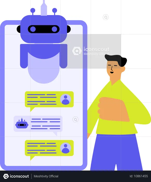 Junge chattet mit KI-Chatbot auf Smartphone  Illustration