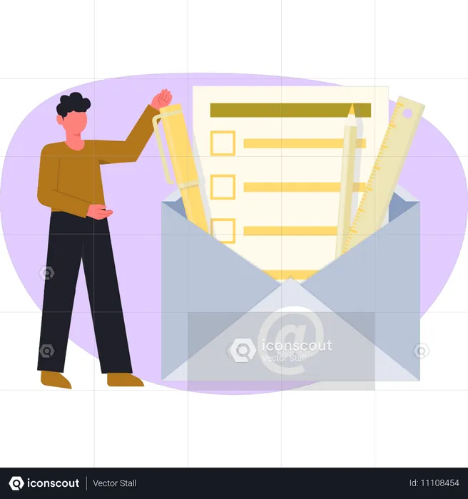 Junge checkt E-Mails online  Illustration