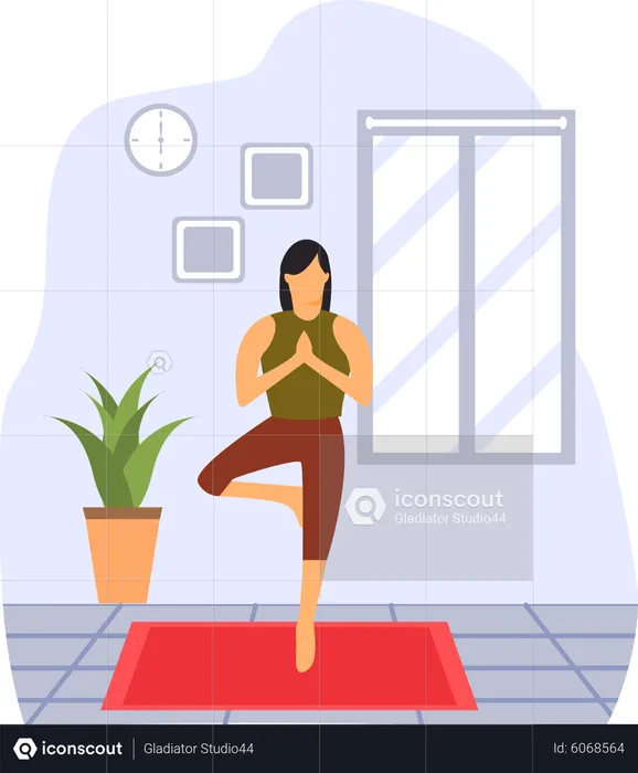 Junge Dame macht Vrikshasana-Yoga  Illustration