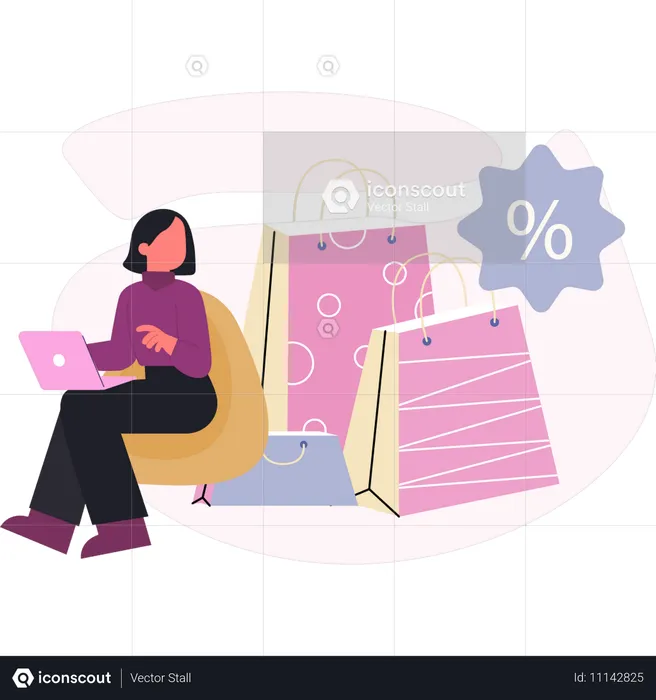 Junge Dame sucht Sonderrabattmarketing  Illustration